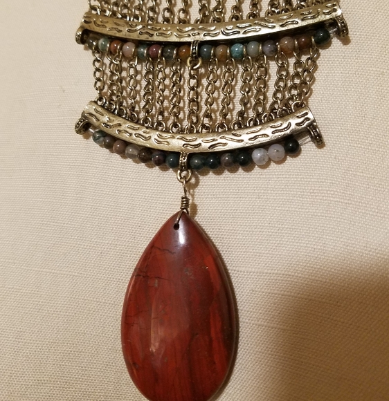 Barse- Genuine Red Jasper and multi-colored Agate beaded bronze necklace♡ - Picture 5 of 7